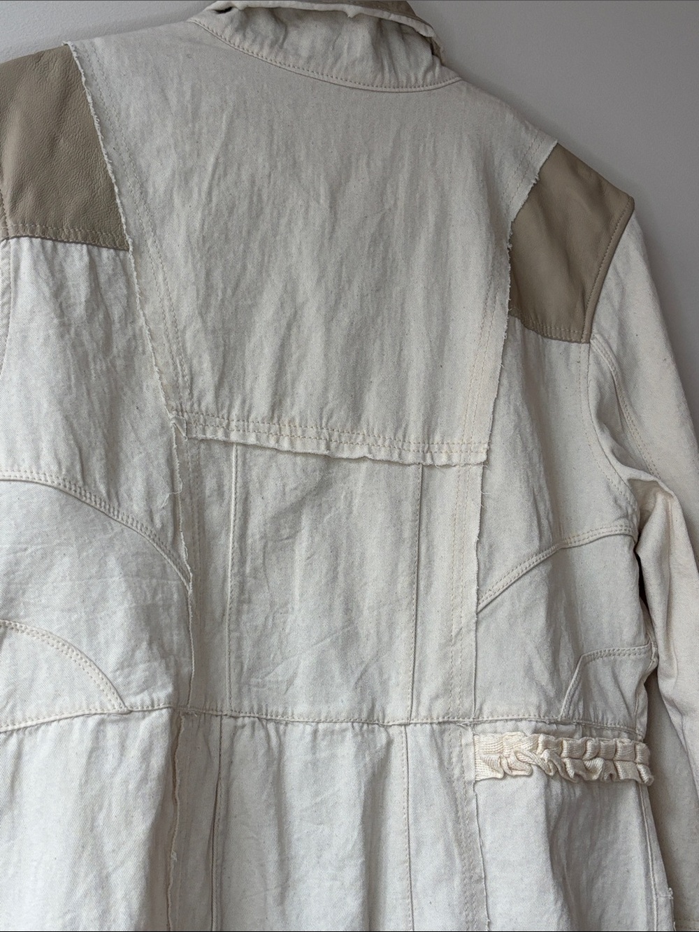 Cream Tan Patchwork Leather Trim Utility Jacket - Picture 9 of 9